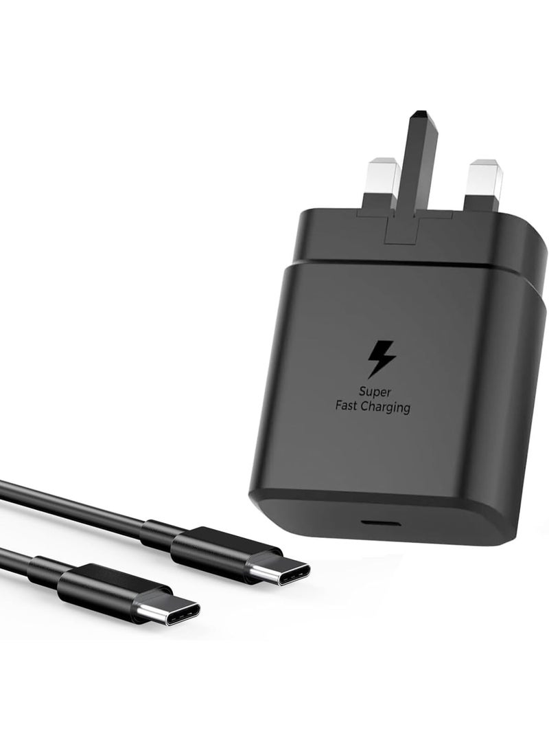 شاحن حائط 45 واط شحن فائق السرعة USB-C مع كيبل تايب سي إلى تايب سي، شاحن سريع PD لهواتف أندرويد – قابس بريطاني أسود - Image 1